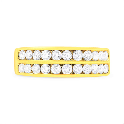 10K Yellow Gold Two-Row Diamond Band Ring (1 Cttw, J-K Color, I1-I2 Clarity) - Size 6 Bids.com