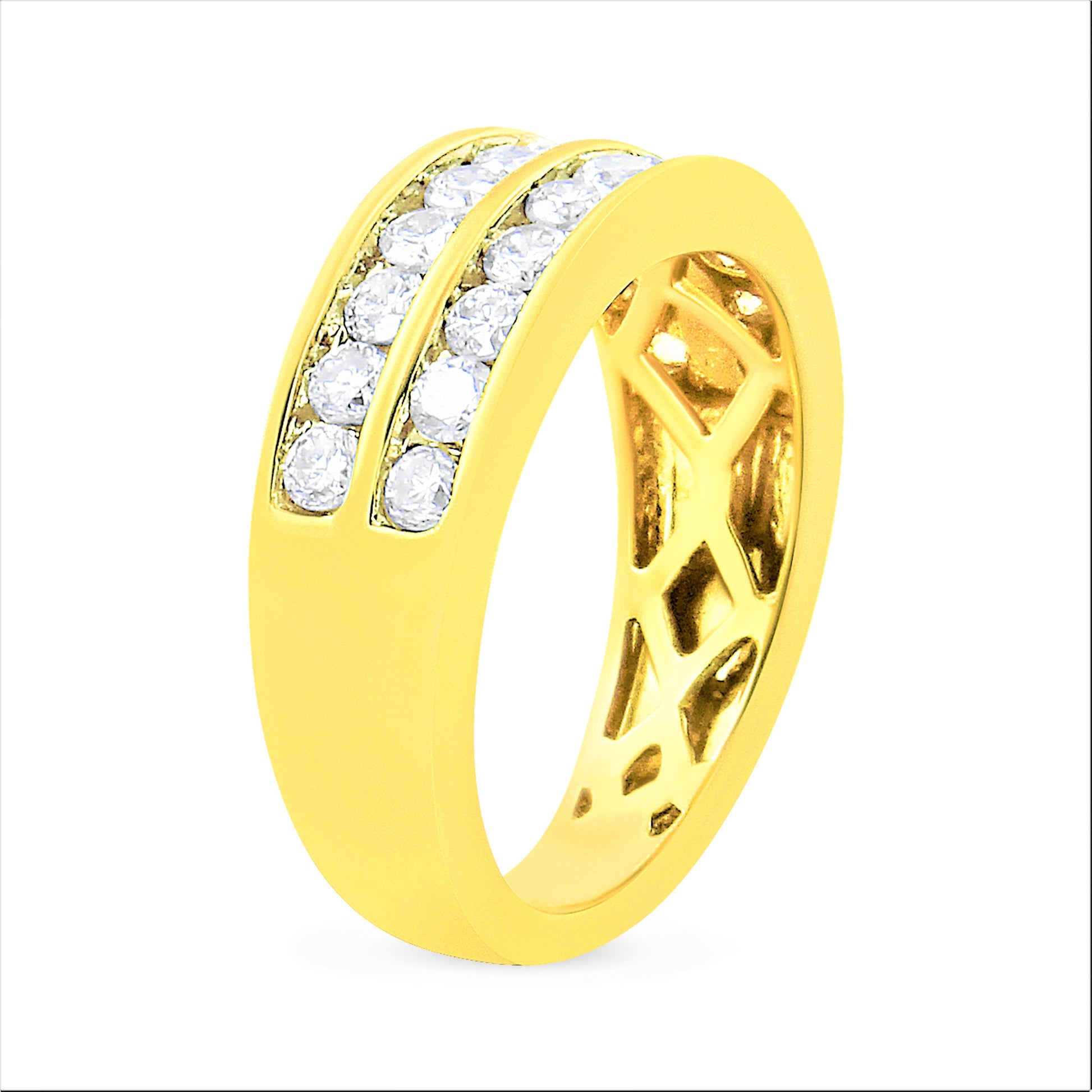 10K Yellow Gold Two-Row Diamond Band Ring (1 Cttw, J-K Color, I1-I2 Clarity) - Size 6 Bids.com