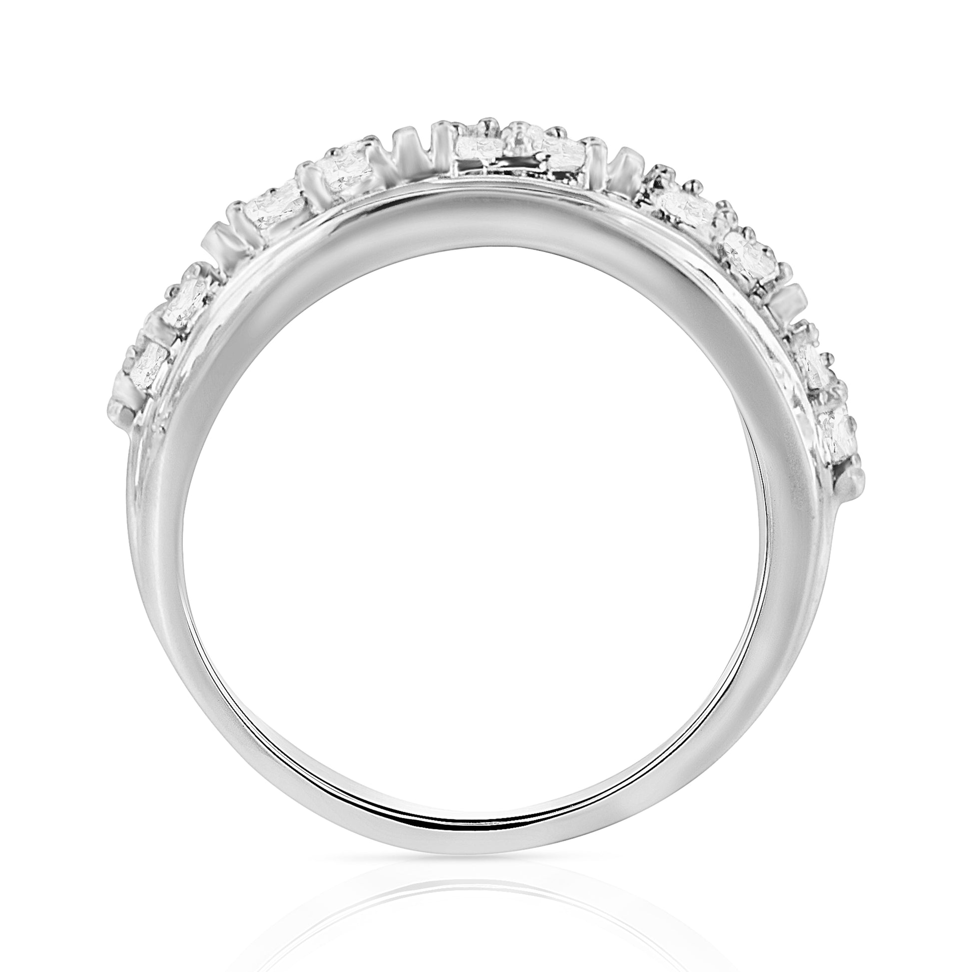 .925 Sterling Silver 2.0 Cttw Round & Baguette Cut Diamond Multi-Row Channel Set Tapered Cocktail Fashion Ring (I-J Color, I3 Clarity) - Size 7 Bids.com