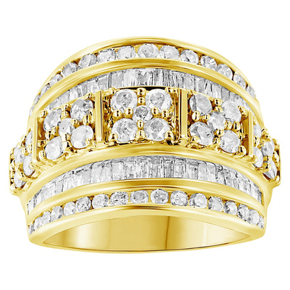 .925 Sterling Silver 2.0 Cttw Round & Baguette Cut Diamond Multi-Row Channel Set Tapered Cocktail Fashion Ring (I-J Color, I3 Clarity) - Size 7 Bids.com