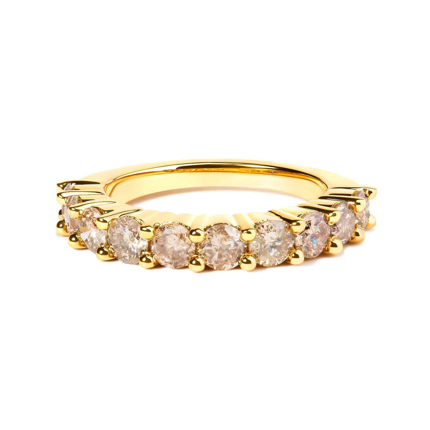 14K Yellow Gold Plated .925 Sterling Silver 2.0 Cttw Round Brilliant Cut Diamond 10 Stone Anniversary Band Ring (J-K Color, I1-I2 Clarity) - Size 7 Bids.com