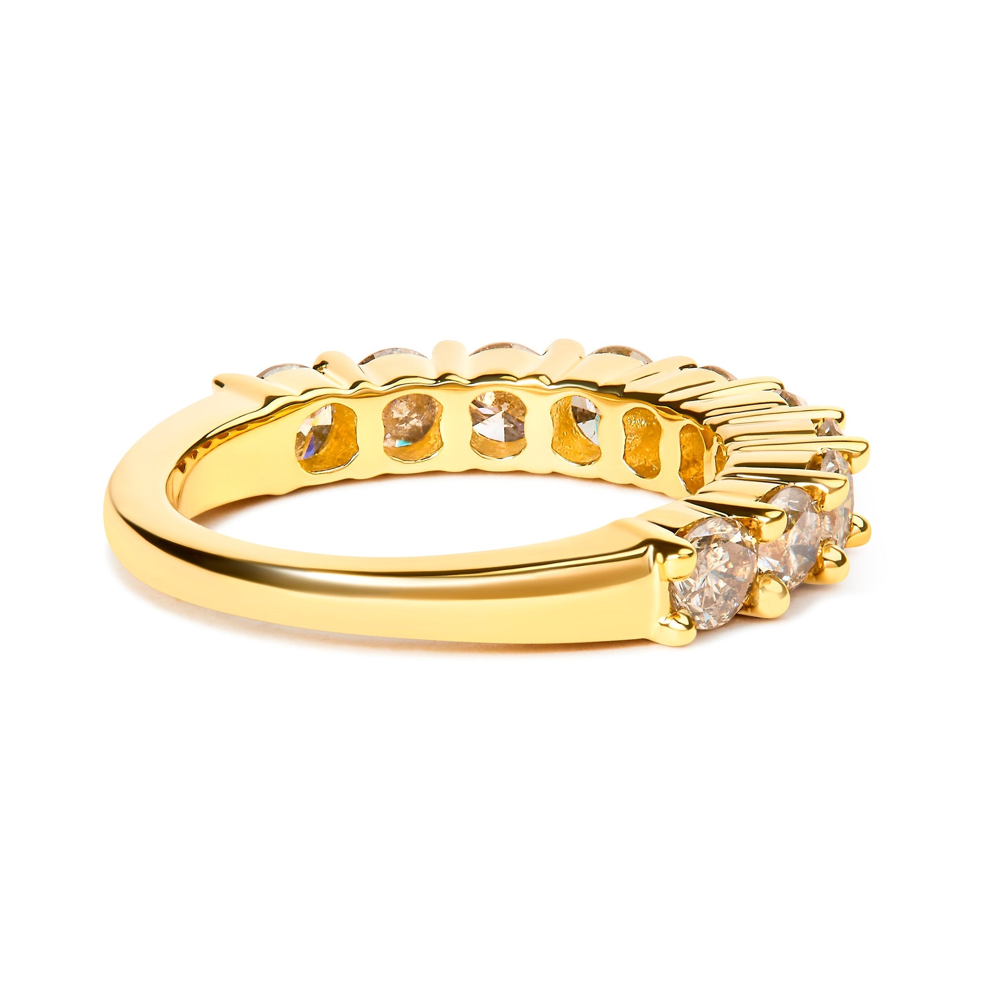 14K Yellow Gold Plated .925 Sterling Silver 2.0 Cttw Round Brilliant Cut Diamond 10 Stone Anniversary Band Ring (J-K Color, I1-I2 Clarity) - Size 7 Bids.com