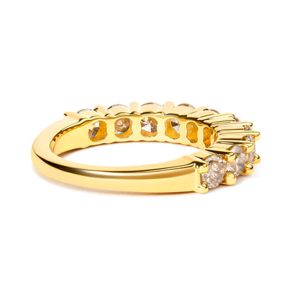 14K Yellow Gold Plated .925 Sterling Silver 2.0 Cttw Round Brilliant Cut Diamond 10 Stone Anniversary Band Ring (J-K Color, I1-I2 Clarity) - Size 6 Bids.com