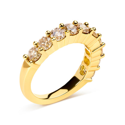 14K Yellow Gold Plated .925 Sterling Silver 2.0 Cttw Round Brilliant Cut Diamond 10 Stone Anniversary Band Ring (J-K Color, I1-I2 Clarity) - Size 7 Bids.com