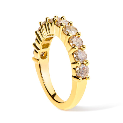 14K Yellow Gold Plated .925 Sterling Silver 2.0 Cttw Round Brilliant Cut Diamond 10 Stone Anniversary Band Ring (J-K Color, I1-I2 Clarity) - Size 7 Bids.com
