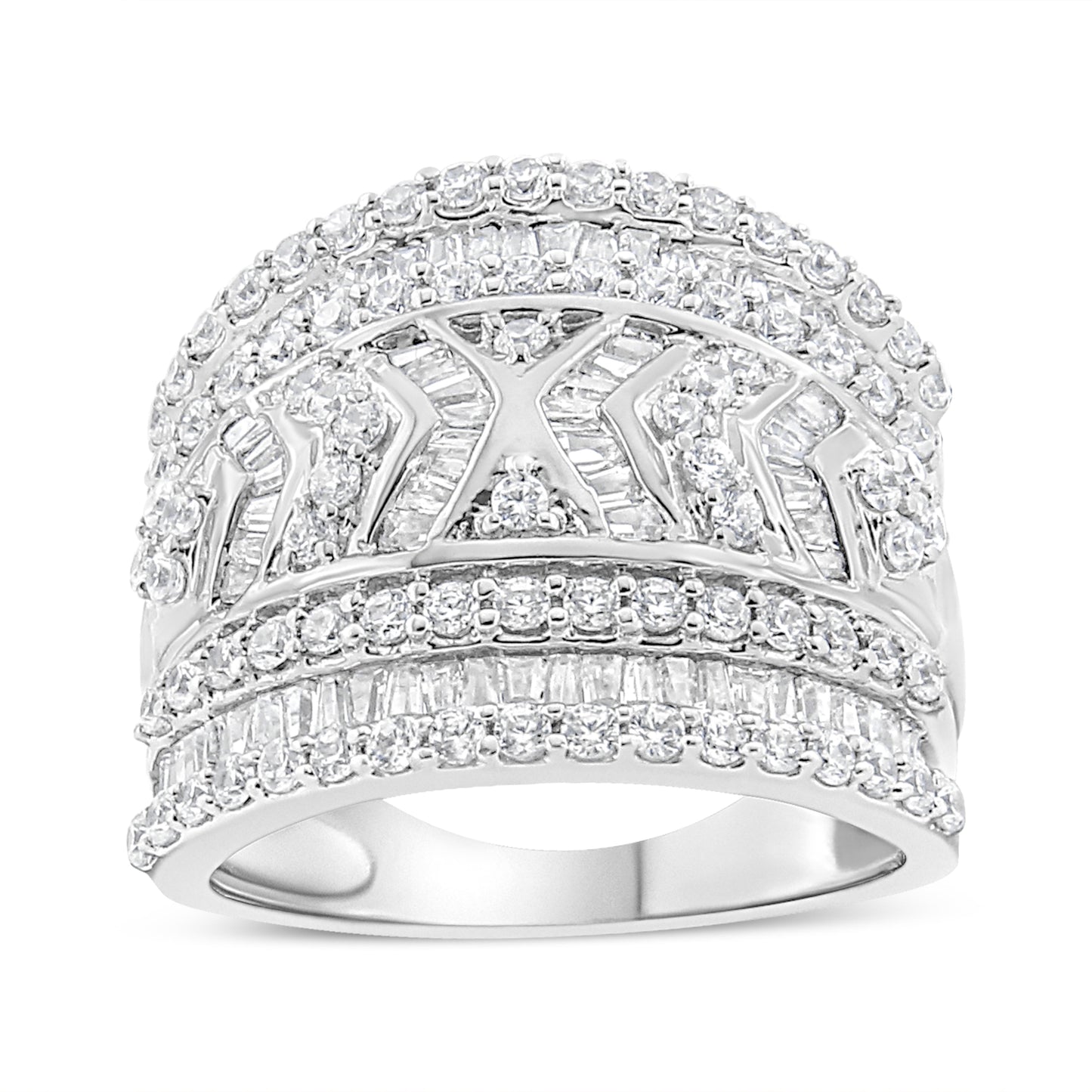 .925 Sterling Silver 2.0 Cttw Diamond Edge Multi-Row Ring Band ( J-K Color, I3 Clarity) - Ring Size 7 Bids.com