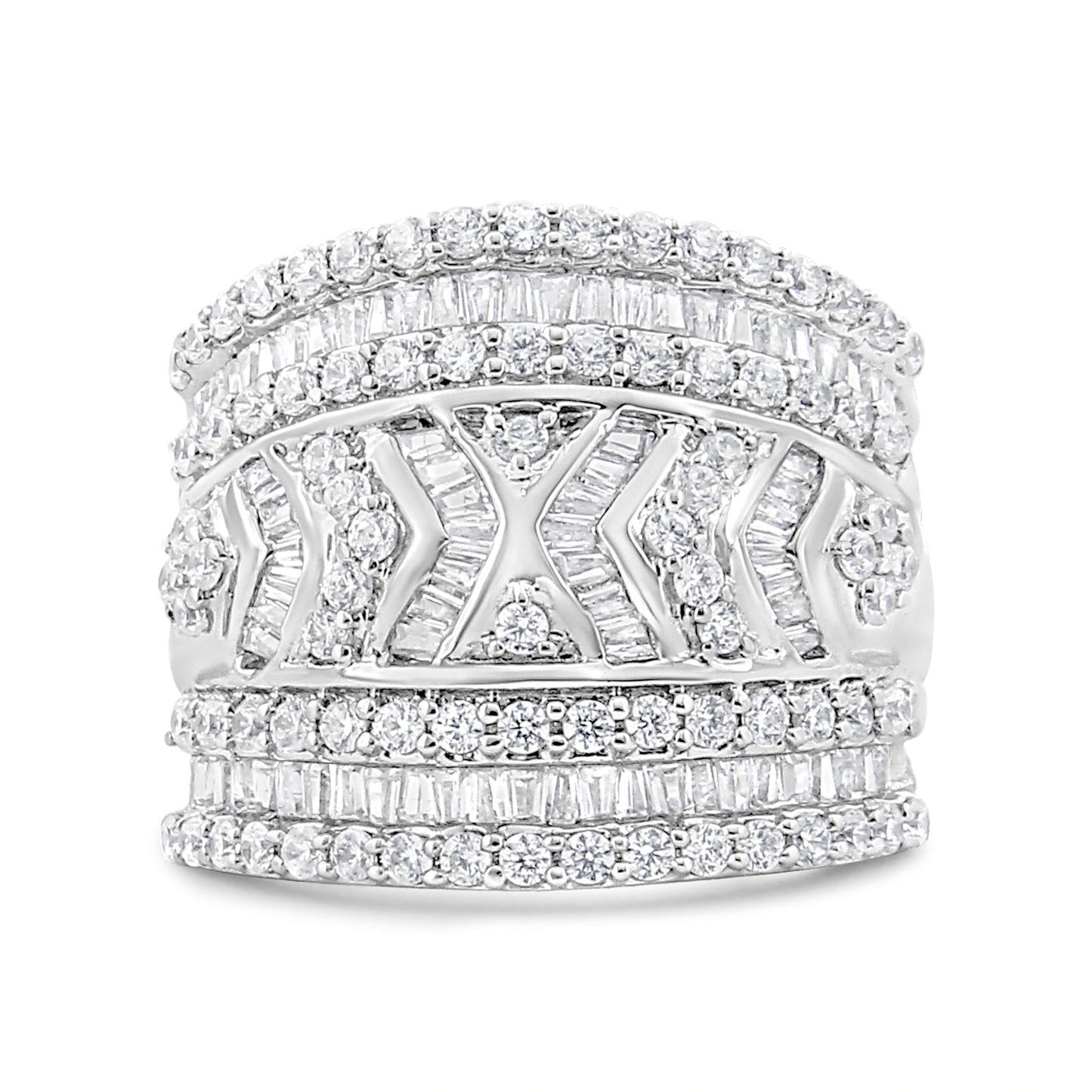 .925 Sterling Silver 2.0 Cttw Diamond Edge Multi-Row Ring Band ( J-K Color, I3 Clarity) - Ring Size 7 Bids.com