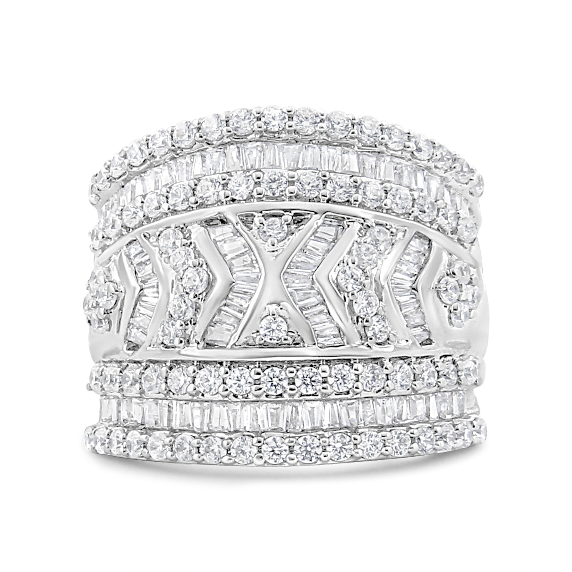 .925 Sterling Silver 2.0 Cttw Diamond Edge Multi-Row Ring Band ( J-K Color, I3 Clarity) - Ring Size 7 Bids.com