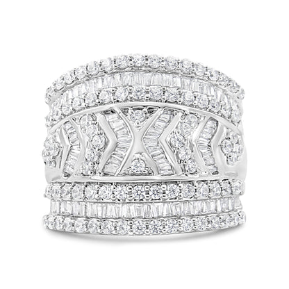 .925 Sterling Silver 2.0 Cttw Diamond Edge Multi-Row Ring Band ( J-K Color, I3 Clarity) - Ring Size 7 Bids.com