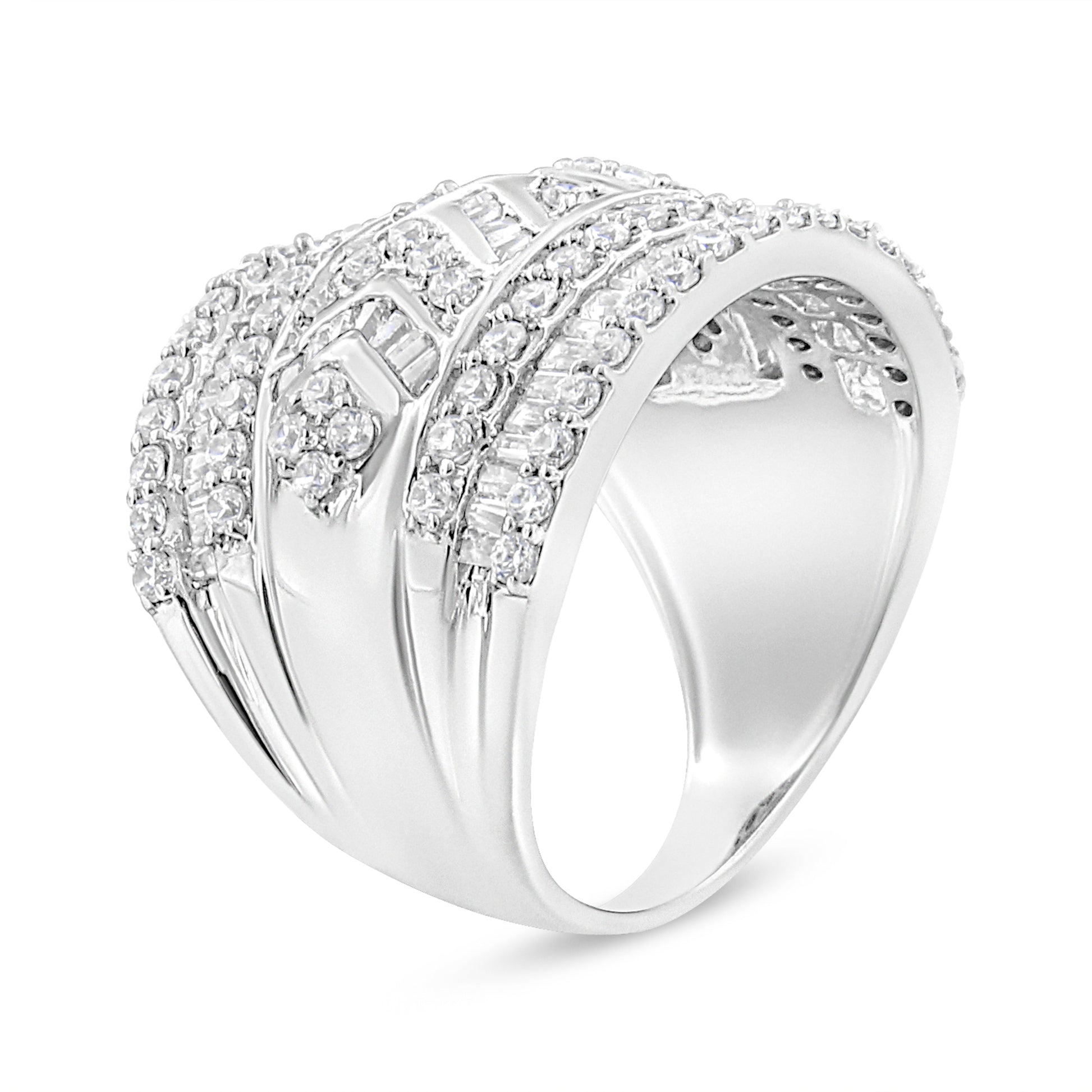 .925 Sterling Silver 2.0 Cttw Diamond Edge Multi-Row Ring Band ( J-K Color, I3 Clarity) - Ring Size 7 Bids.com