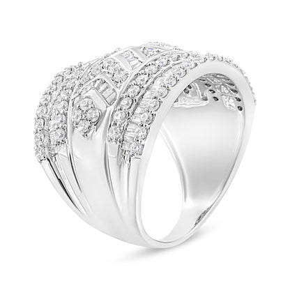 .925 Sterling Silver 2.0 Cttw Diamond Edge Multi-Row Ring Band ( J-K Color, I3 Clarity) - Ring Size 7 Bids.com