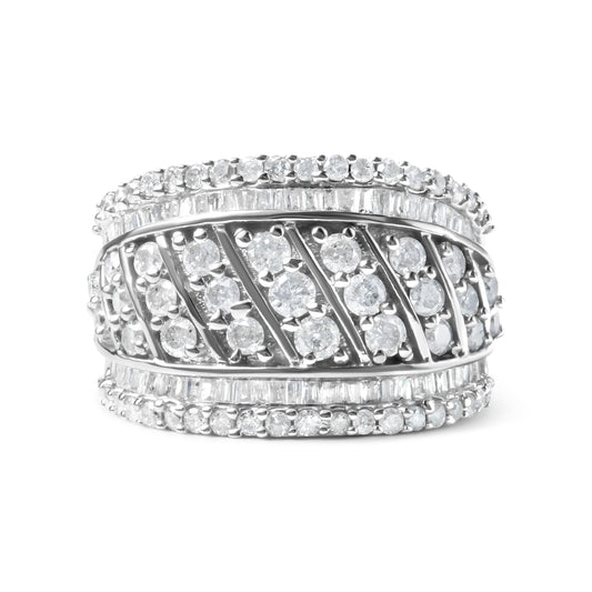 .925 Sterling Silver 2.00 Cttw Diamond Fashion Multi Row Cocktail Ring (H-I Color, I2-I3 Clarity) - Ring Size 7 Bids.com