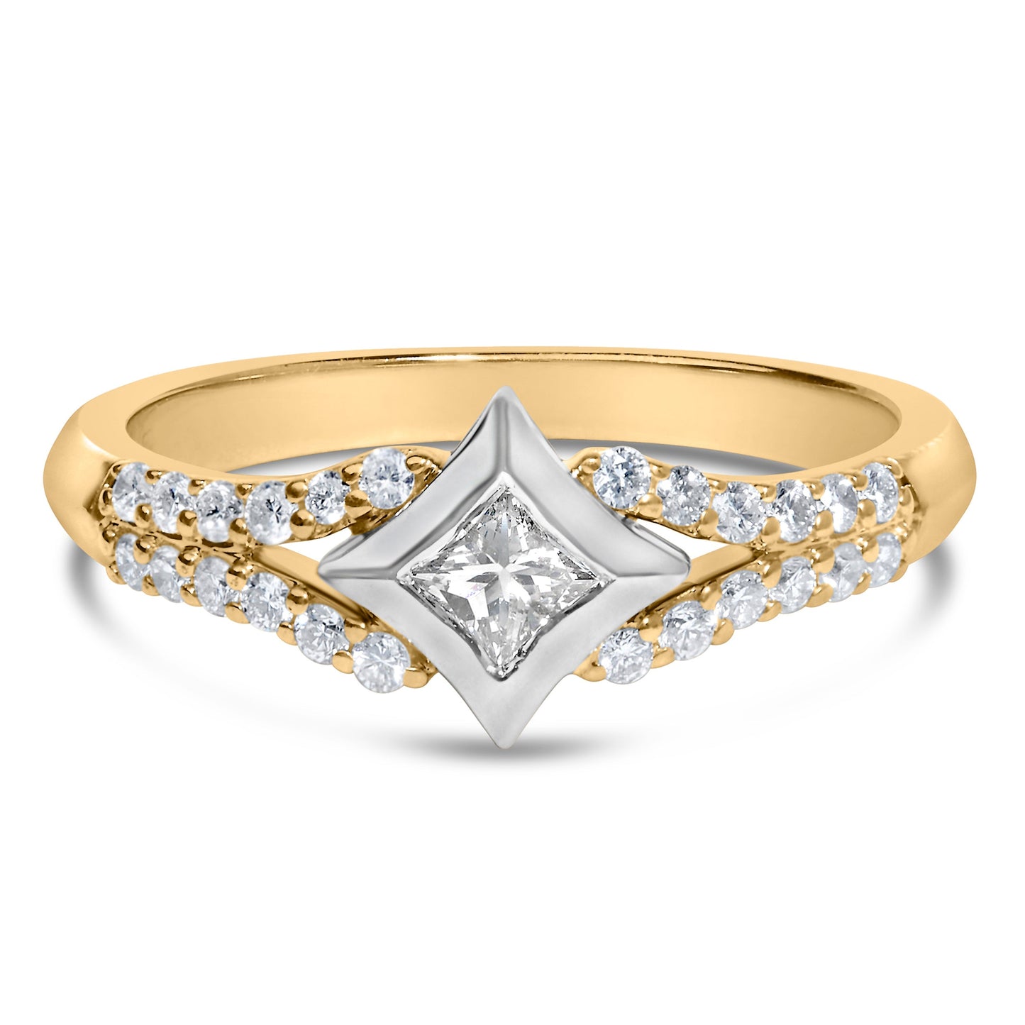 10K Two Tone Color 1/2 Cttw Diamond Kite and Split Shank Ring (H-I Color,SI2-I1 Clarity) Bids.com
