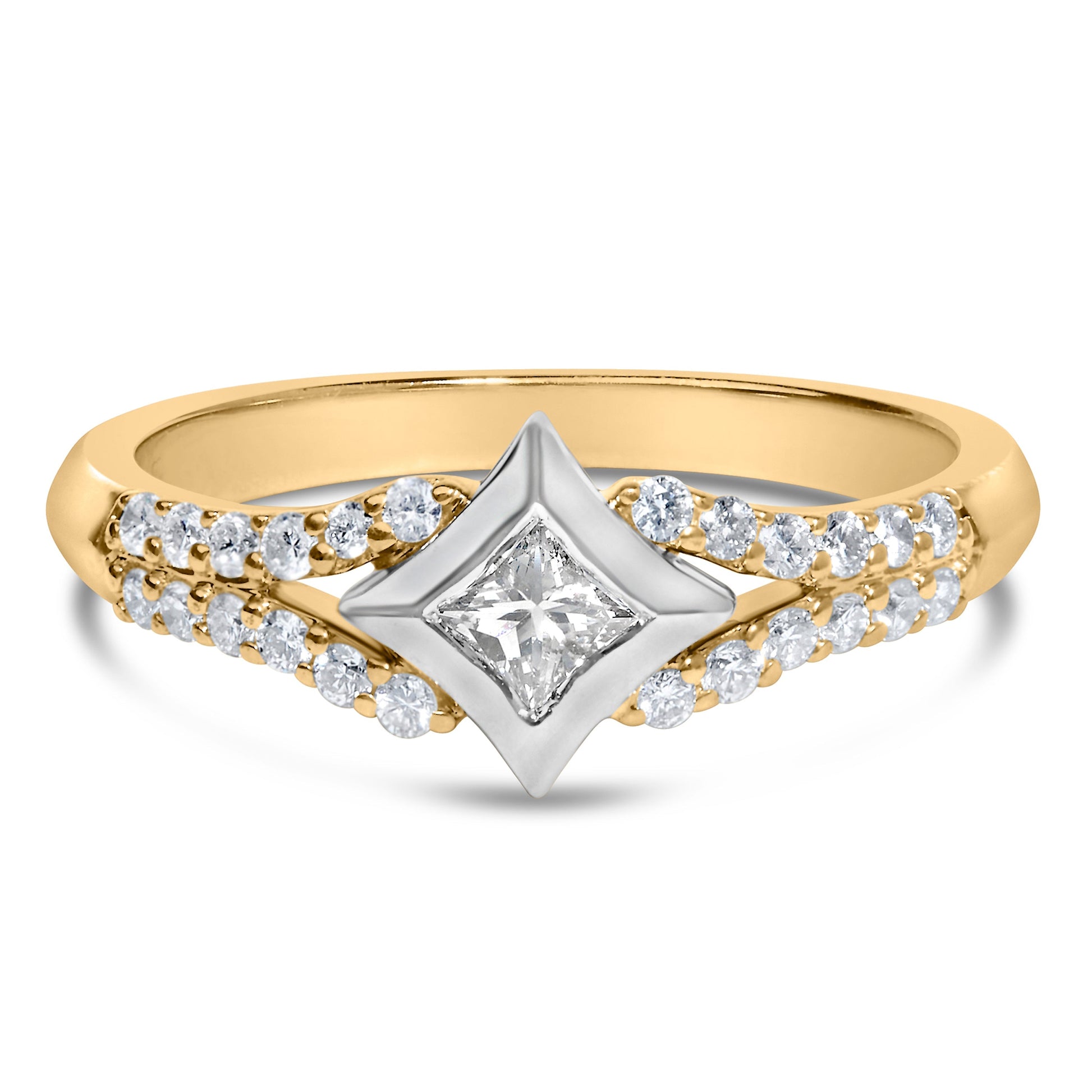 10K Two Tone Color 1/2 Cttw Diamond Kite and Split Shank Ring (H-I Color,SI2-I1 Clarity) Bids.com