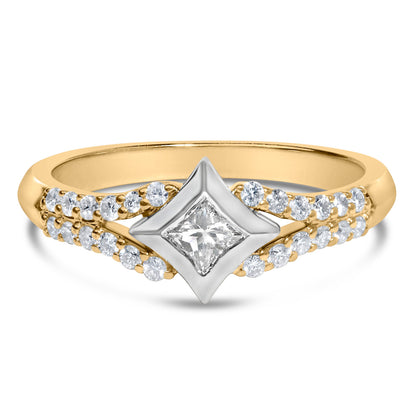 10K Two Tone Color 1/2 Cttw Diamond Kite and Split Shank Ring (H-I Color,SI2-I1 Clarity) Bids.com