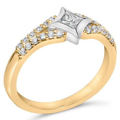 10K Two Tone Color 1/2 Cttw Diamond Kite and Split Shank Ring (H-I Color,SI2-I1 Clarity) Bids.com