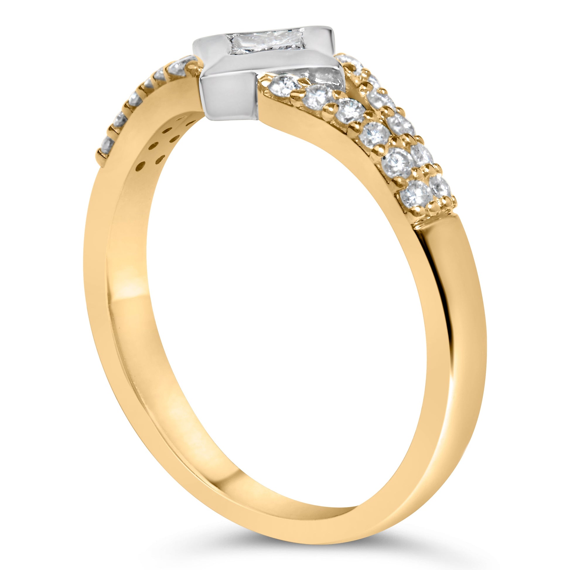 10K Two Tone Color 1/2 Cttw Diamond Kite and Split Shank Ring (H-I Color,SI2-I1 Clarity) Bids.com