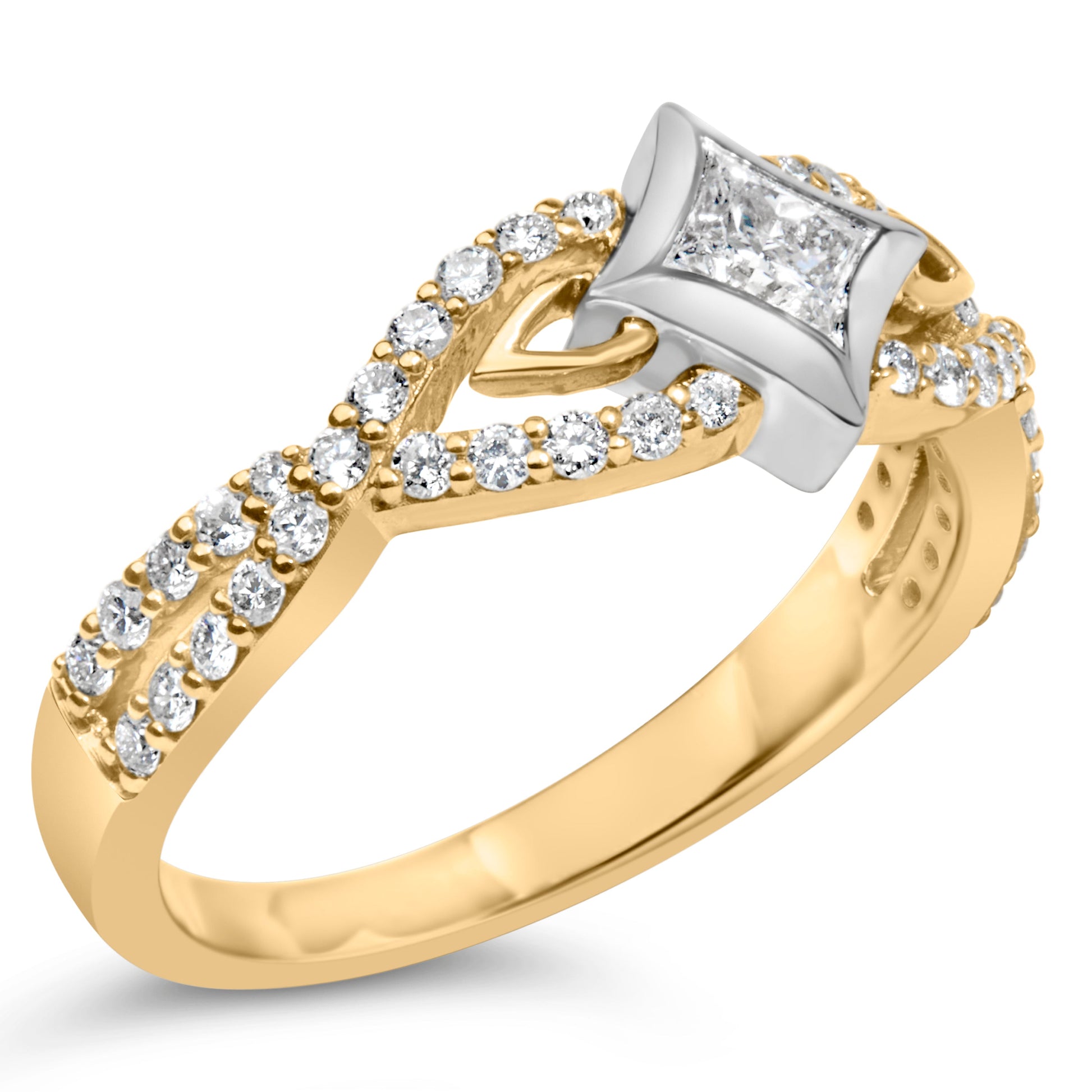 10K Two Tone Color 2/3 Cttw Diamond Kite and Twist Shank Ring (H-I Color,SI2-I1 Clarity) Bids.com