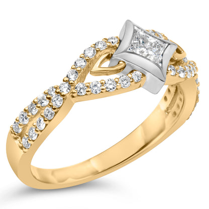10K Two Tone Color 2/3 Cttw Diamond Kite and Twist Shank Ring (H-I Color,SI2-I1 Clarity) Bids.com