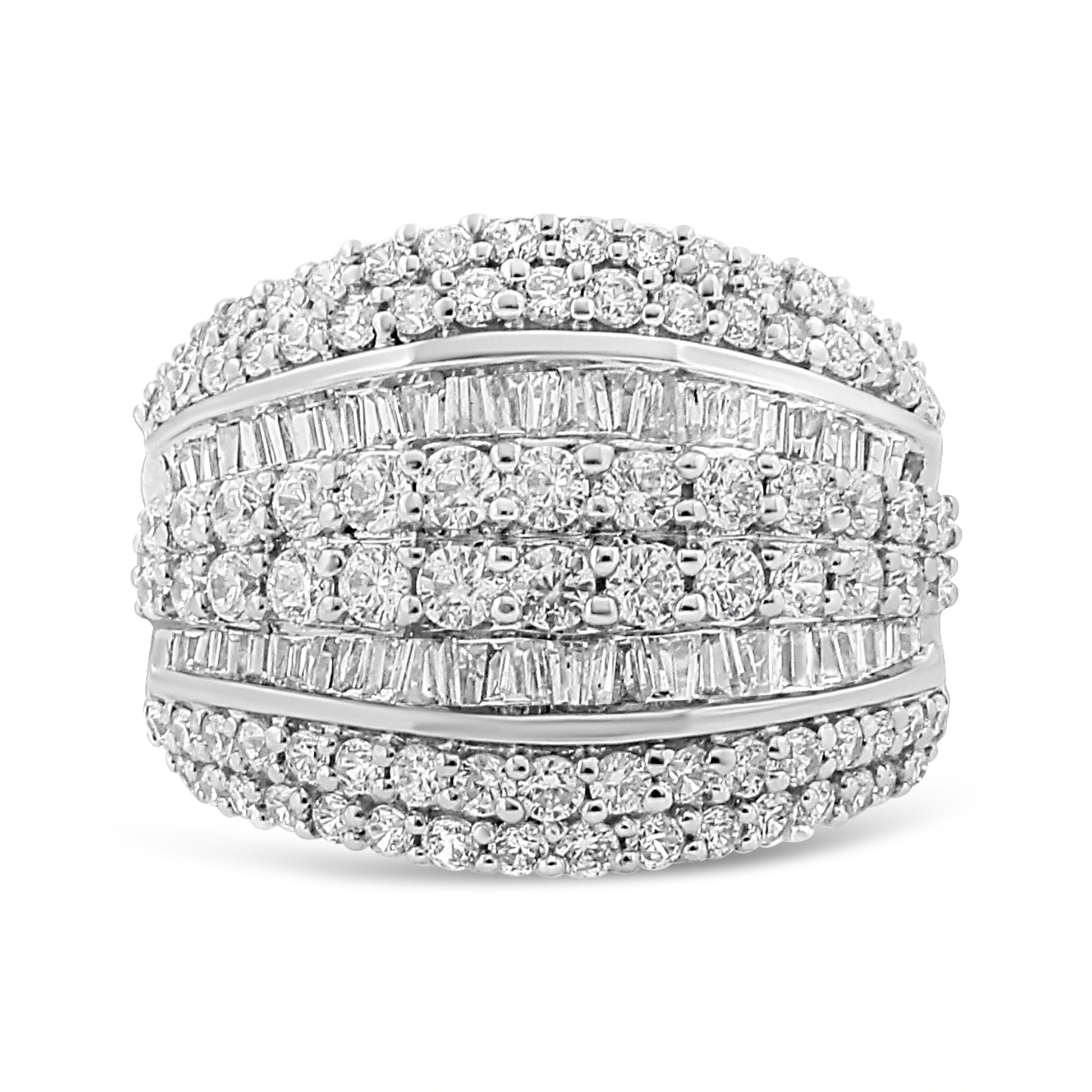 .925 Sterling Silver 2.00 Cttw Round and Baguette-Cut Diamond Cluster Ring (H-I Color, I1-I2 Clarity) - Size 7 Bids.com