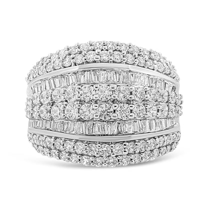 .925 Sterling Silver 2.00 Cttw Round and Baguette-Cut Diamond Cluster Ring (H-I Color, I1-I2 Clarity) - Size 7 Bids.com