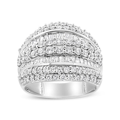 .925 Sterling Silver 2.00 Cttw Round and Baguette-Cut Diamond Cluster Ring (H-I Color, I1-I2 Clarity) - Size 7 Bids.com