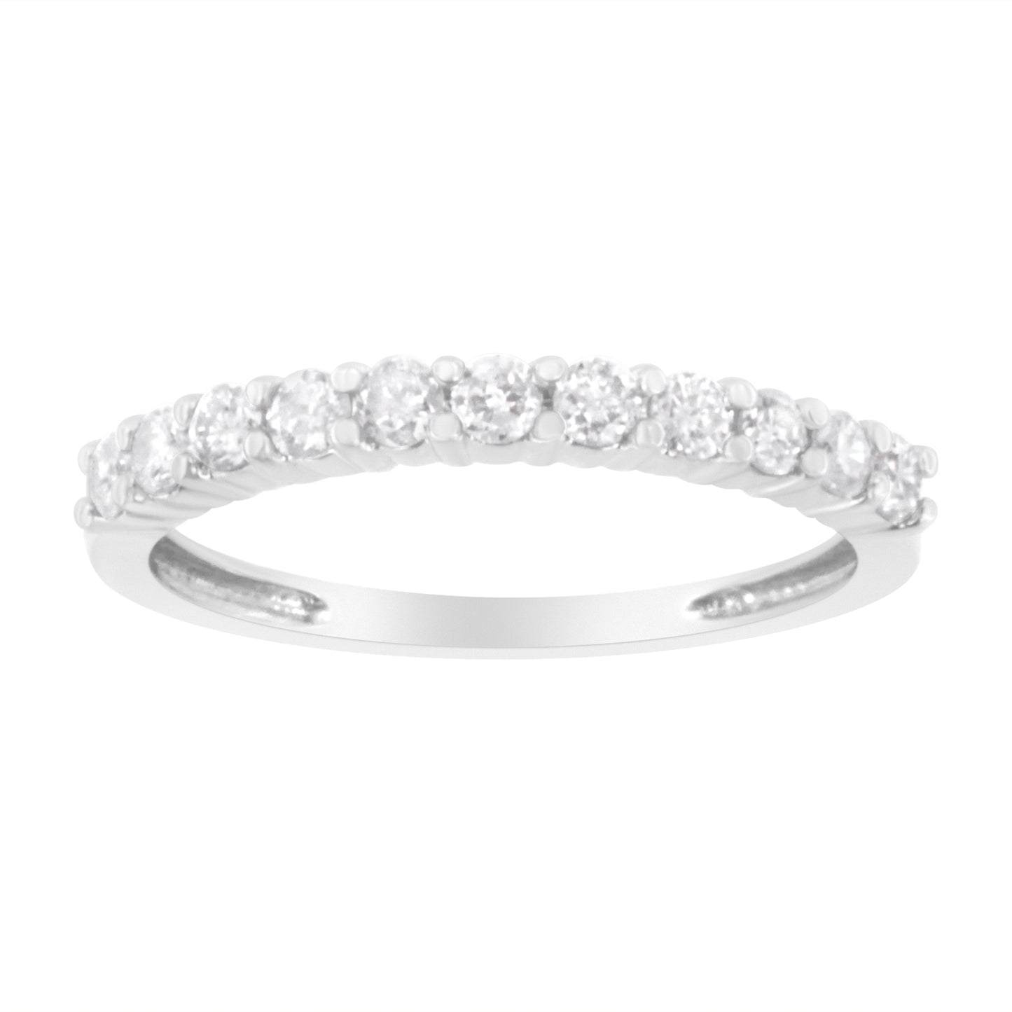 IGI Certified 1/2 Cttw Diamond 10K White Gold Prong Set Fluted Band Style Ring (I-J Color, I2-I3 Clarity) - Size 7 Bids.com