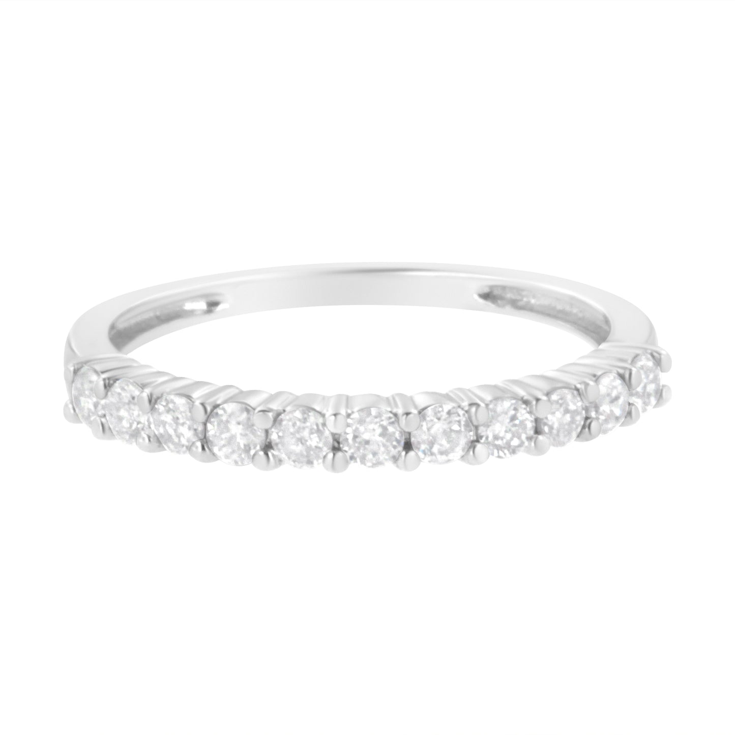 IGI Certified 1/2 Cttw Diamond 10K White Gold Prong Set Fluted Band Style Ring (I-J Color, I2-I3 Clarity) - Size 7 Bids.com