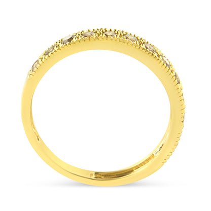 IGI Certified 1/2 Cttw Diamond 10K Yellow Gold Prong Set Beaded Milgrain Band Style Ring (J-K Color, I2-I3 Clarity) - Size 7 Bids.com