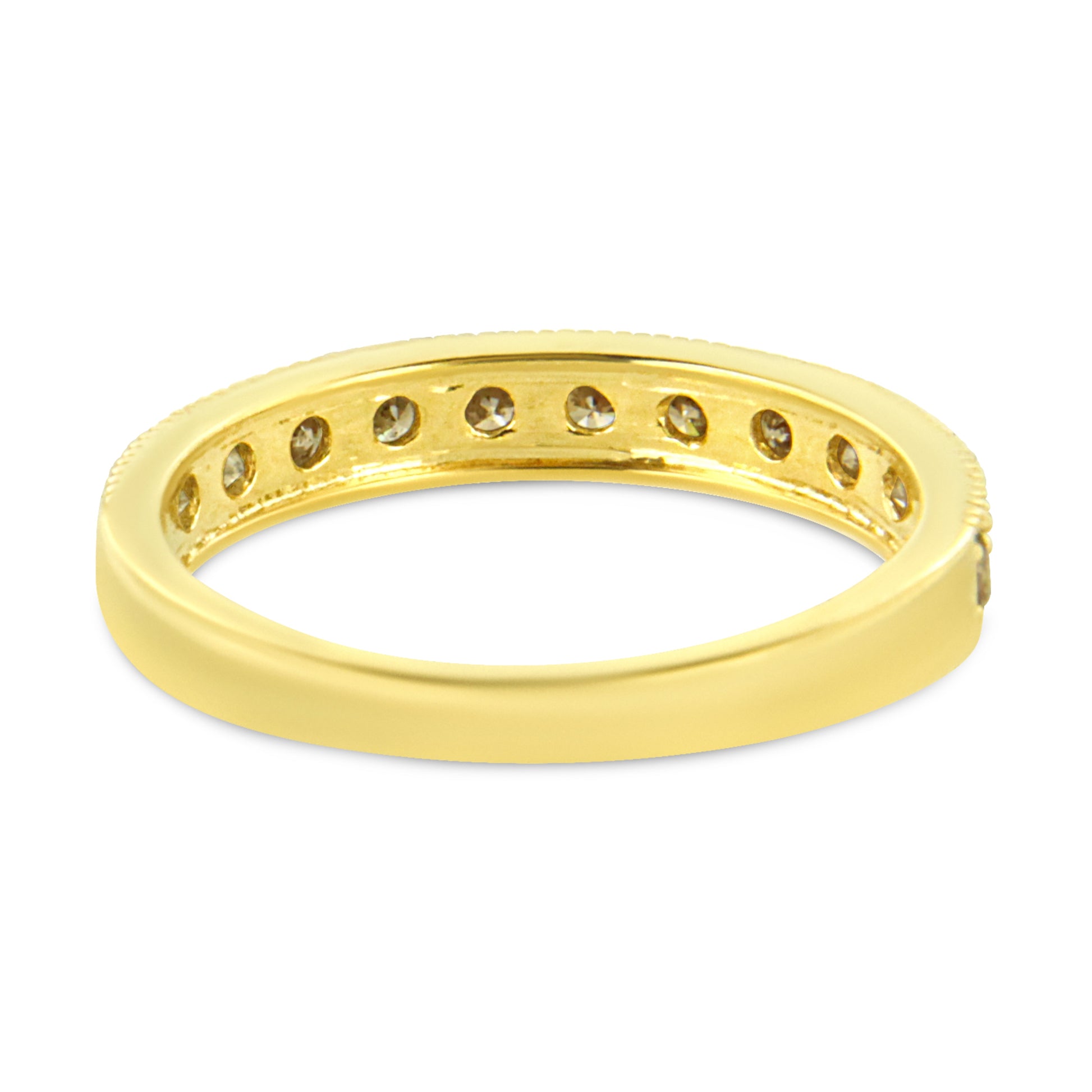 IGI Certified 1/2 Cttw Diamond 10K Yellow Gold Prong Set Beaded Milgrain Band Style Ring (J-K Color, I2-I3 Clarity) - Size 7 Bids.com
