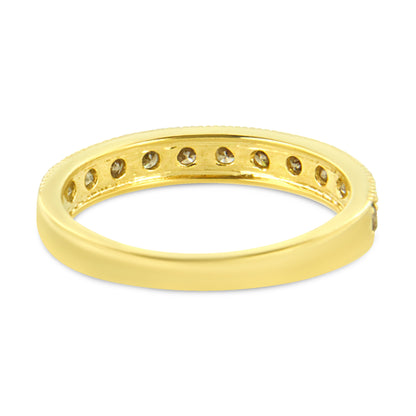 IGI Certified 1/2 Cttw Diamond 10K Yellow Gold Prong Set Beaded Milgrain Band Style Ring (J-K Color, I2-I3 Clarity) - Size 7 Bids.com