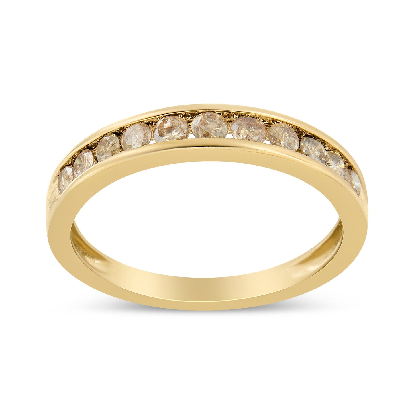 14K Yellow Gold Plated .925 Sterling Silver 1/2 Cttw Channel Set Round Champagne Diamond 11 Stone Band Ring (K-L Color, I1-I2 Clarity) - Size 7 Bids.com