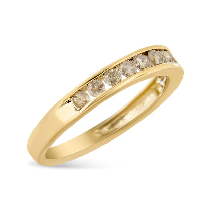 14K Yellow Gold Plated .925 Sterling Silver 1/2 Cttw Channel Set Round Champagne Diamond 11 Stone Band Ring (K-L Color, I1-I2 Clarity) - Size 7 Bids.com
