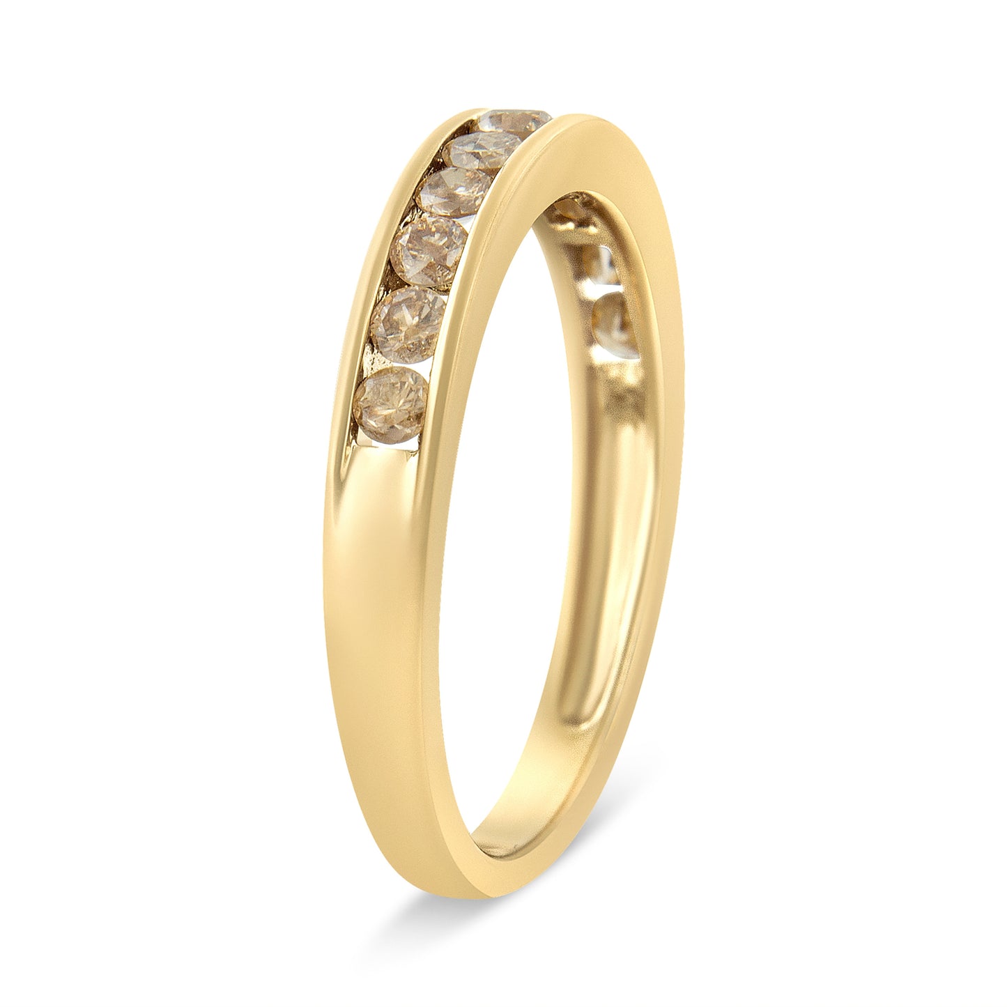 14K Yellow Gold Plated .925 Sterling Silver 1/2 Cttw Channel Set Round Champagne Diamond 11 Stone Band Ring (K-L Color, I1-I2 Clarity) - Size 7 Bids.com