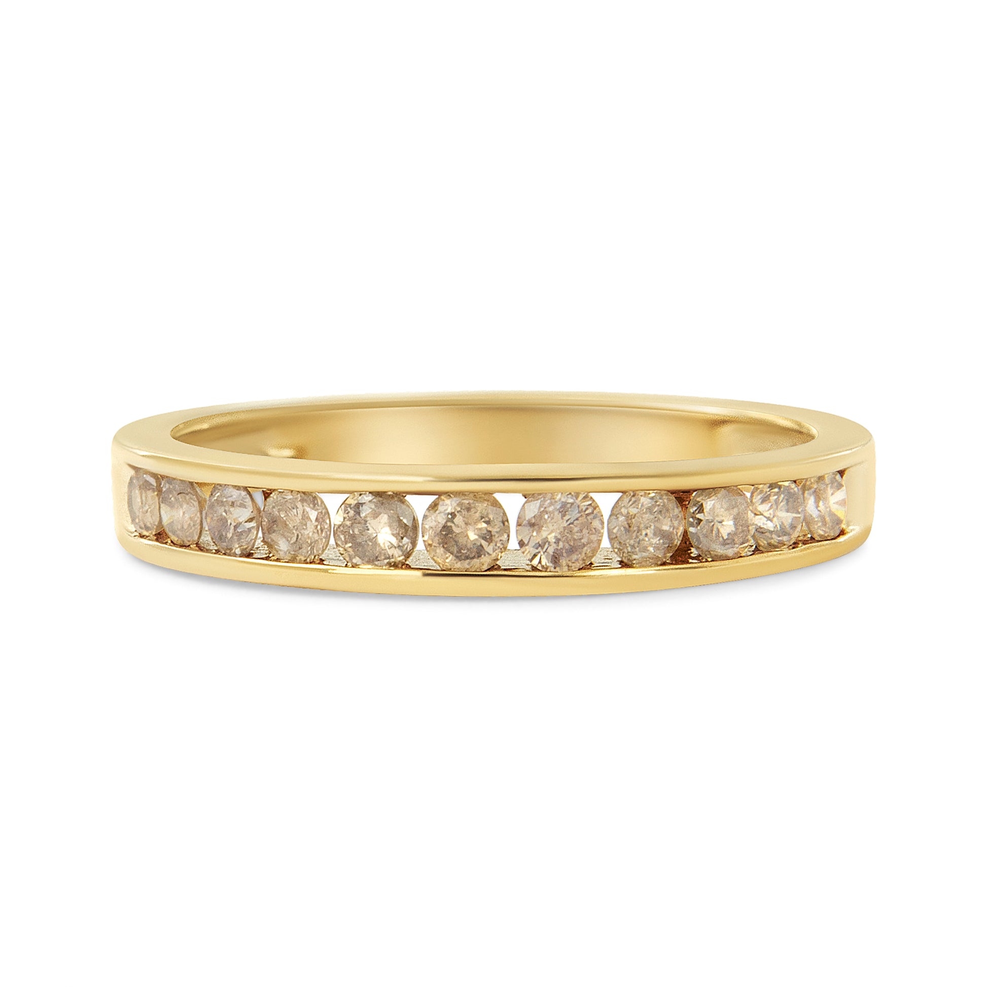 14K Yellow Gold Plated .925 Sterling Silver 1/2 Cttw Channel Set Round Champagne Diamond 11 Stone Band Ring (K-L Color, I1-I2 Clarity) - Size 7 Bids.com