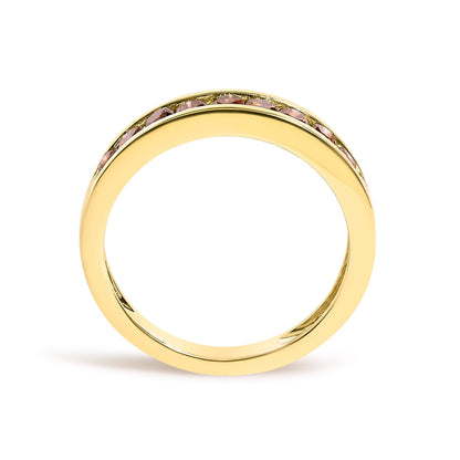 14K Yellow Gold Plated .925 Sterling Silver 1/2 Cttw Channel Set Round Champagne Diamond 11 Stone Band Ring (K-L Color, I1-I2 Clarity) - Size 7 Bids.com