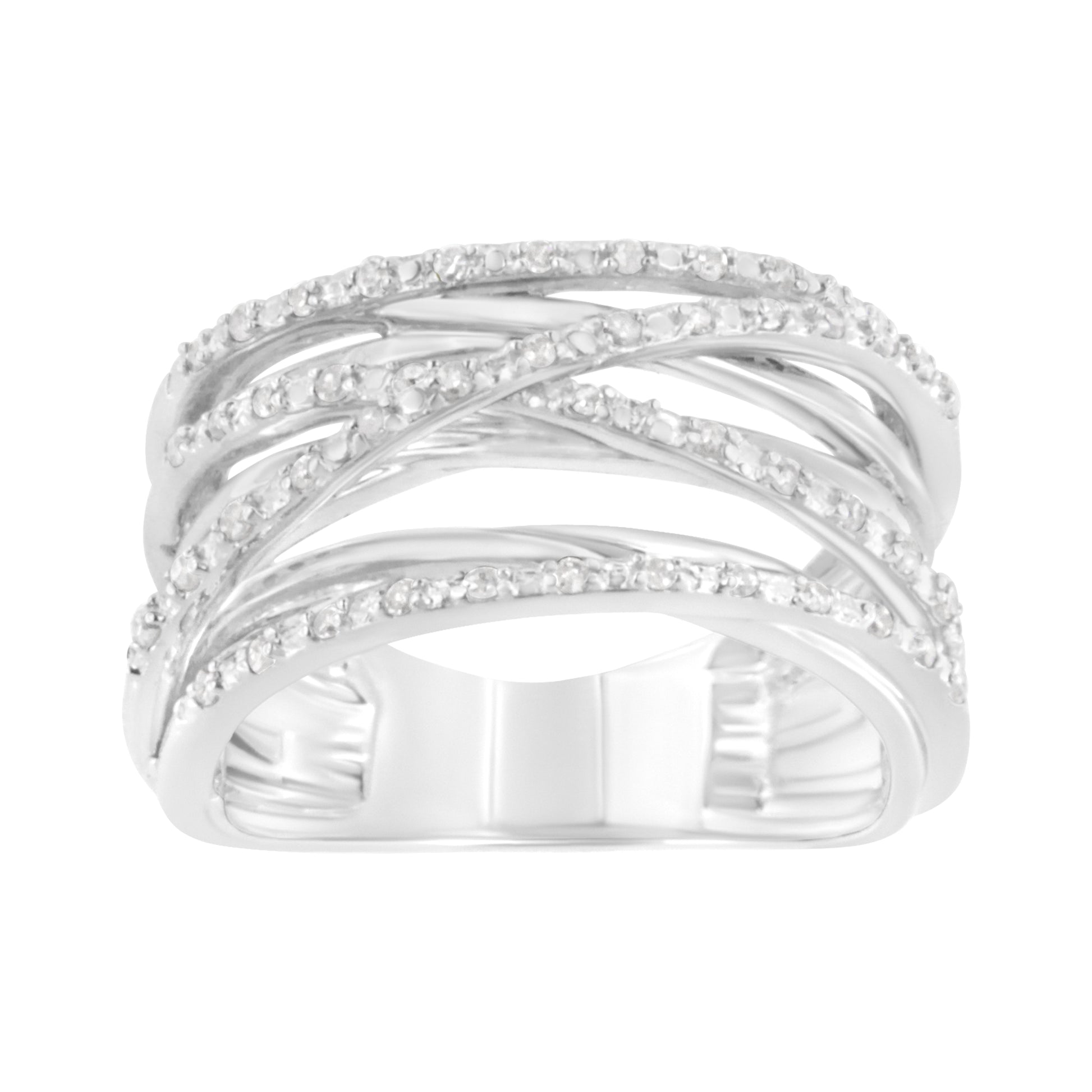 .925 Sterling Silver 1/4 Cttw Prong Set Round-Cut Diamond Bypass Ring (I-J Color, I1-I2 Clarity) - Size 7 Bids.com