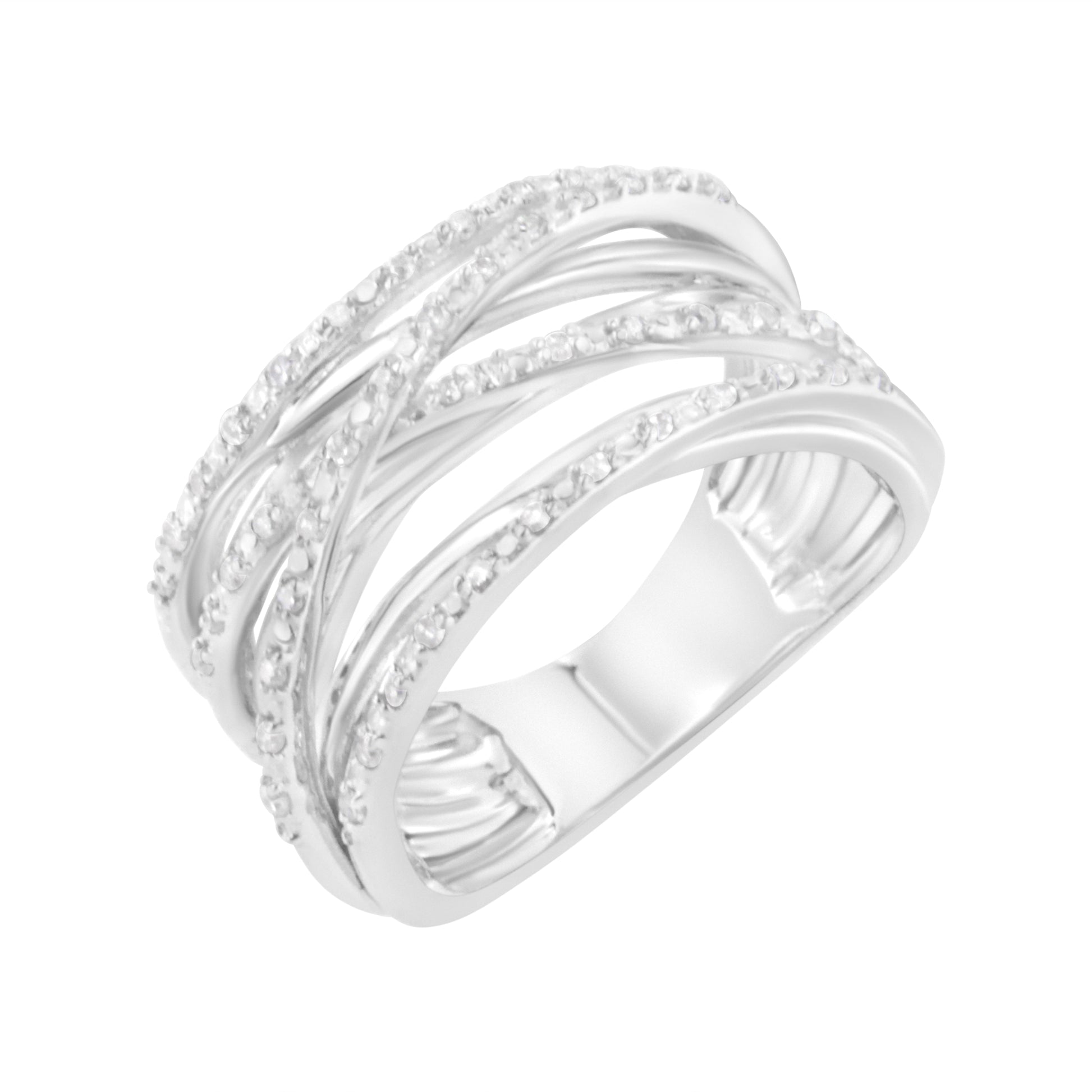 .925 Sterling Silver 1/4 Cttw Prong Set Round-Cut Diamond Bypass Ring (I-J Color, I1-I2 Clarity) - Size 7 Bids.com