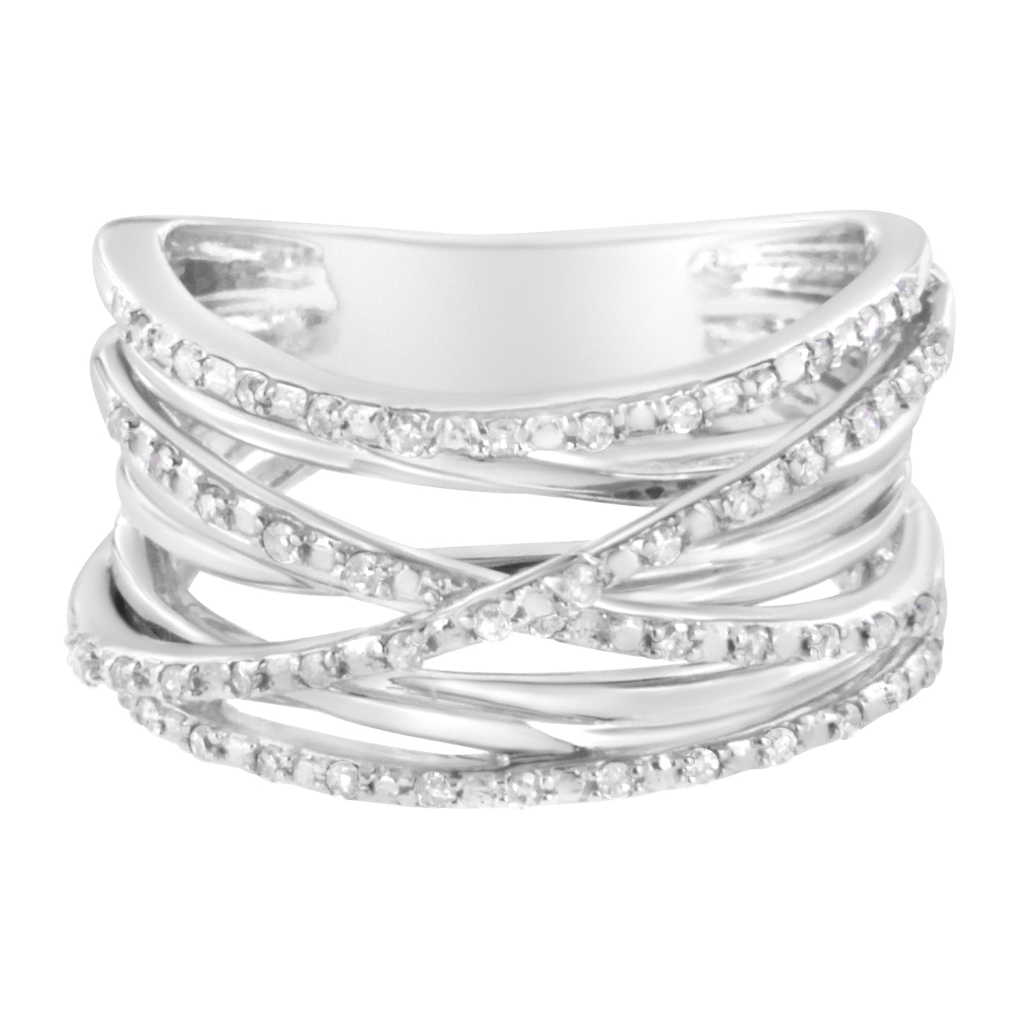 .925 Sterling Silver 1/4 Cttw Prong Set Round-Cut Diamond Bypass Ring (I-J Color, I1-I2 Clarity) - Size 7 Bids.com