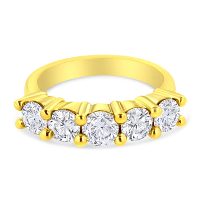 14K Yellow Gold Plated .925 Sterling Silver 2.0 Cttw Shared Prong Set Diamond 5 Stone Wedding Band Ring (J-K Color, I1-I2 Clarity) - Size 7 Bids.com
