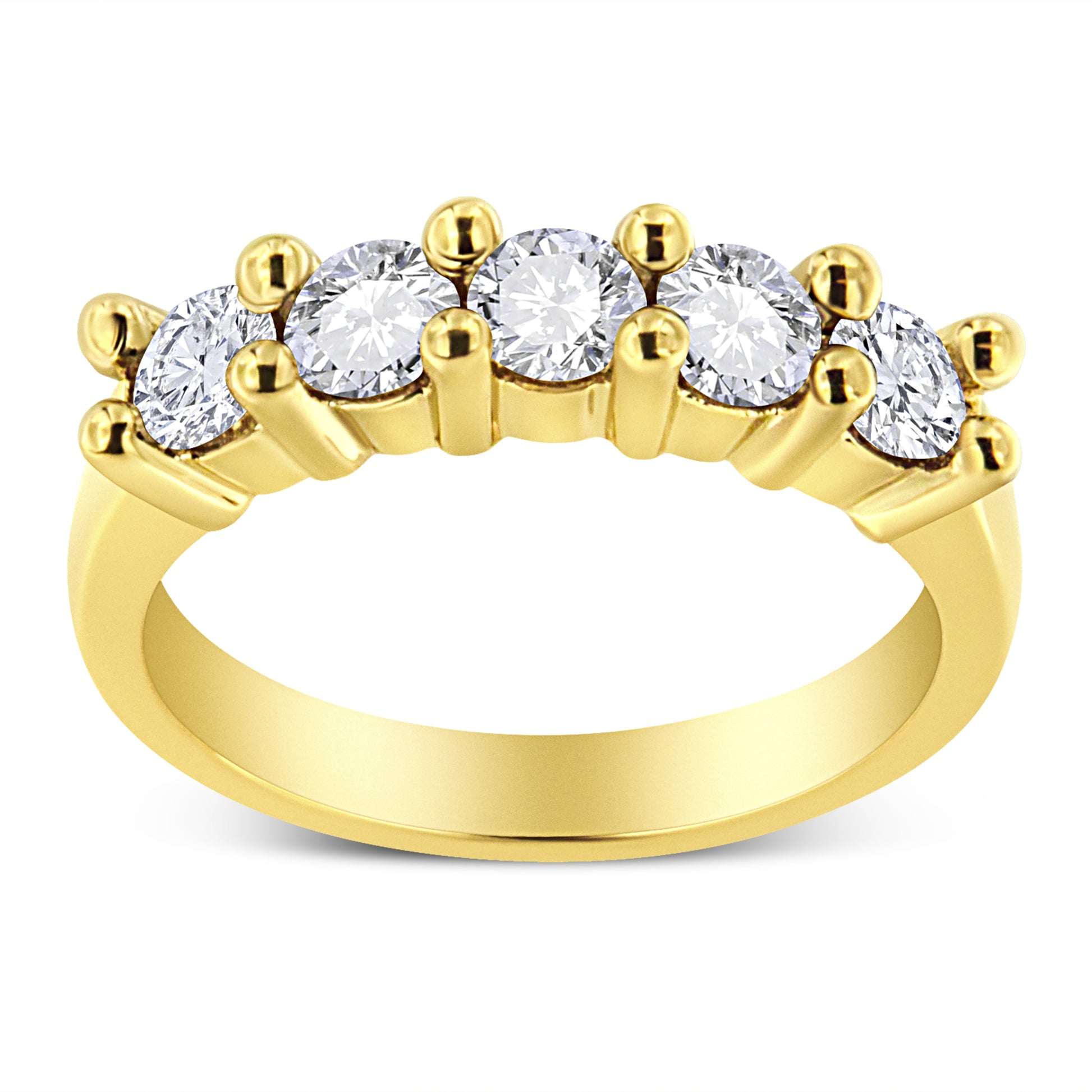 14K Yellow Gold Plated .925 Sterling Silver 1.0 Cttw Shared Prong-set Round Diamond 5 Stone Band Ring (J-K Color, I1-I2 Clarity) - Size 7 Bids.com