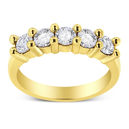14K Yellow Gold Plated .925 Sterling Silver 1.0 Cttw Shared Prong-set Round Diamond 5 Stone Band Ring (J-K Color, I1-I2 Clarity) - Size 7 Bids.com