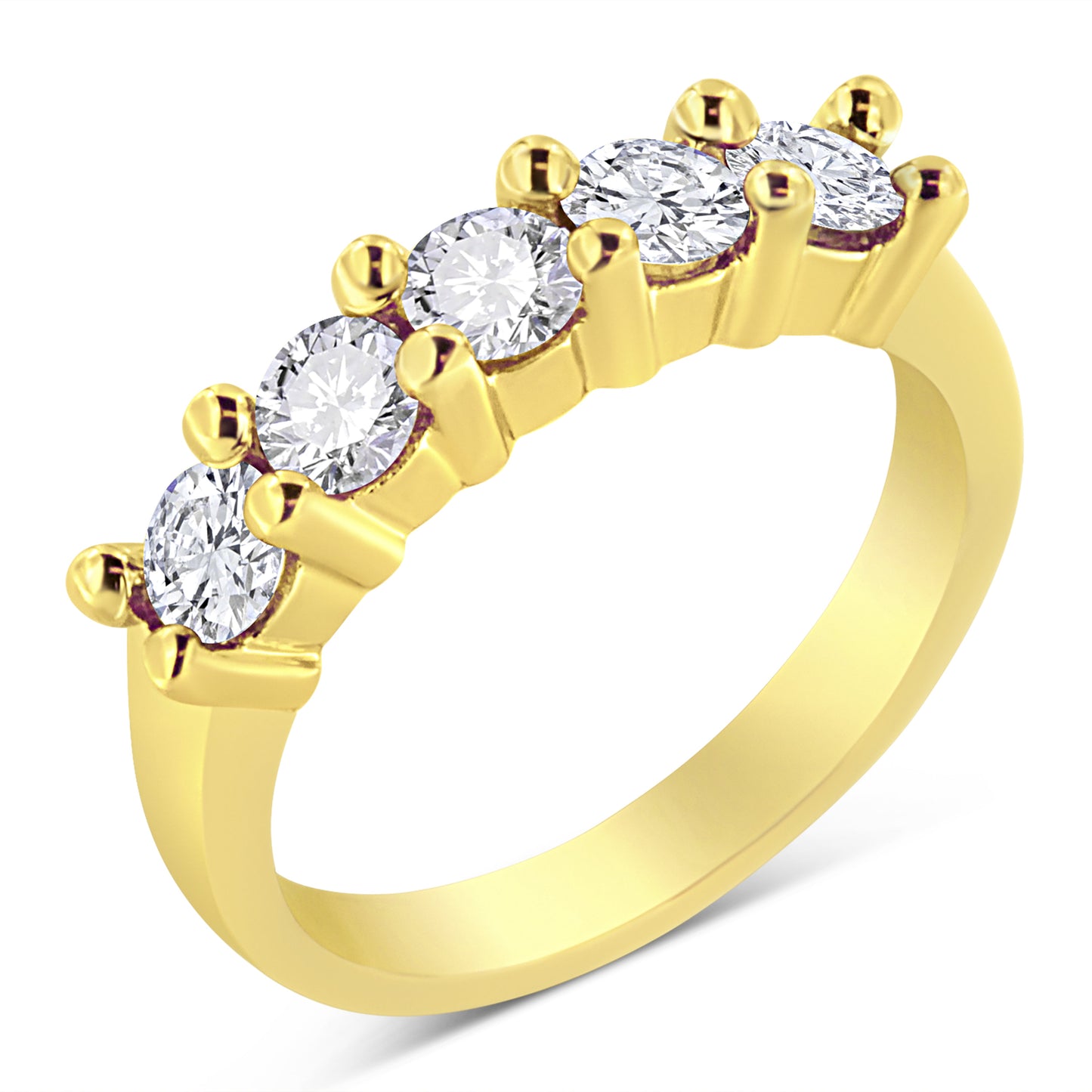 14K Yellow Gold Plated .925 Sterling Silver 1.0 Cttw Shared Prong-set Round Diamond 5 Stone Band Ring (J-K Color, I1-I2 Clarity) - Size 7 Bids.com