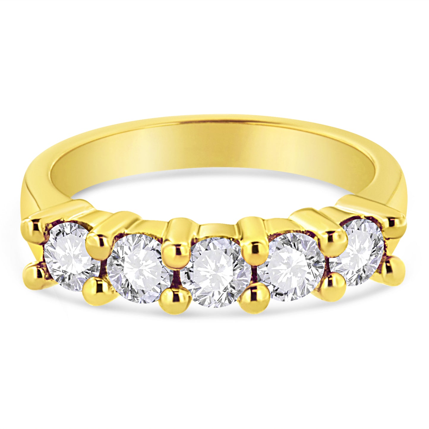 14K Yellow Gold Plated .925 Sterling Silver 1.0 Cttw Shared Prong-set Round Diamond 5 Stone Band Ring (J-K Color, I1-I2 Clarity) - Size 7 Bids.com