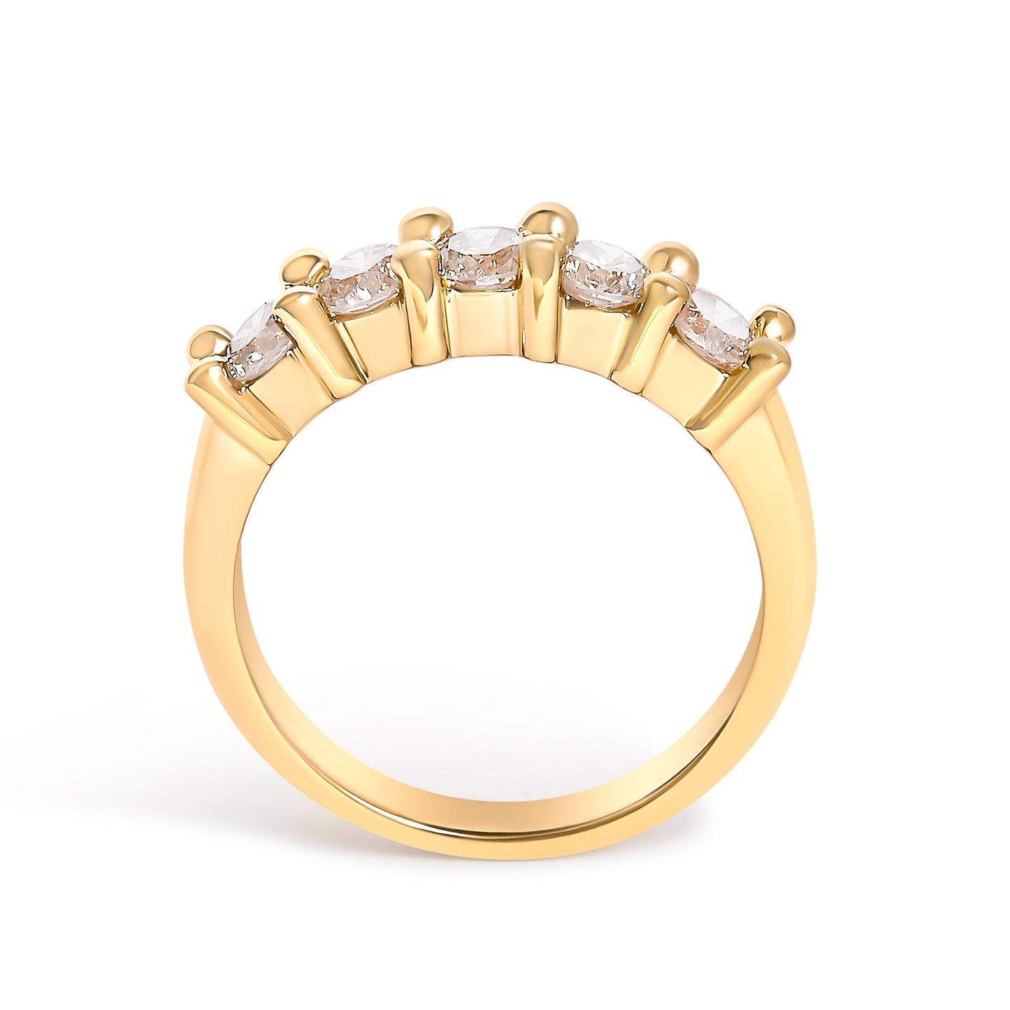 14K Yellow Gold Plated .925 Sterling Silver 1.0 Cttw Shared Prong-set Round Diamond 5 Stone Band Ring (J-K Color, I1-I2 Clarity) - Size 7 Bids.com