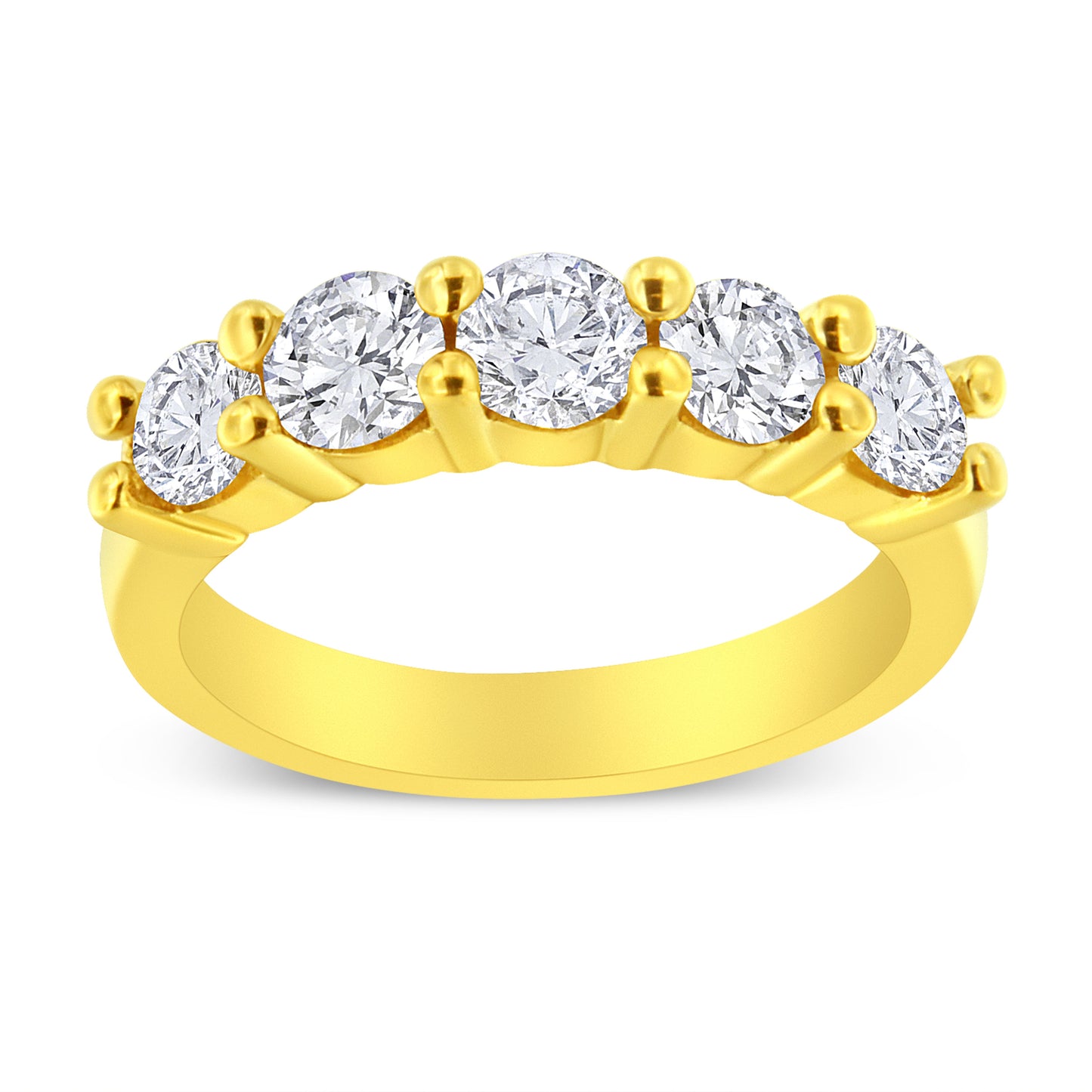 14K Yellow Gold Plated .925 Sterling Silver 1 1/2 Cttw Shared Prong Set Brilliant Round-Cut Diamond Anniversary or Wedding Band Ring (K-L Color, SI2-I1 Clarity) - Size 7 Bids.com
