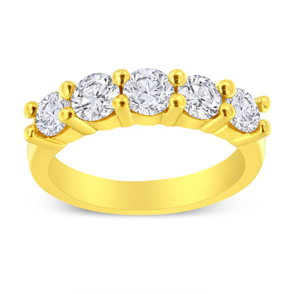 14K Yellow Gold Plated .925 Sterling Silver 1 1/2 Cttw Shared Prong Set Brilliant Round-Cut Diamond Anniversary or Wedding Band Ring (K-L Color, SI2-I1 Clarity) - Size 7 Bids.com
