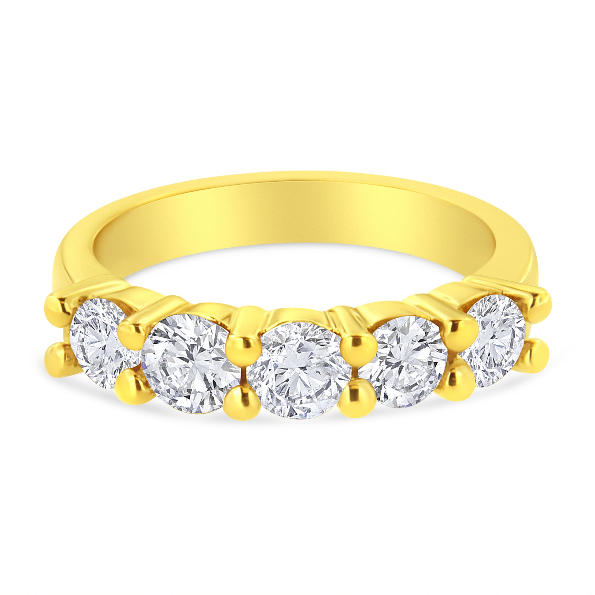 14K Yellow Gold Plated .925 Sterling Silver 1 1/2 Cttw Shared Prong Set Brilliant Round-Cut Diamond Anniversary or Wedding Band Ring (K-L Color, SI2-I1 Clarity) - Size 7 Bids.com