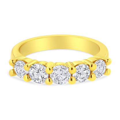 14K Yellow Gold Plated .925 Sterling Silver 1 1/2 Cttw Shared Prong Set Brilliant Round-Cut Diamond Anniversary or Wedding Band Ring (K-L Color, SI2-I1 Clarity) - Size 7 Bids.com