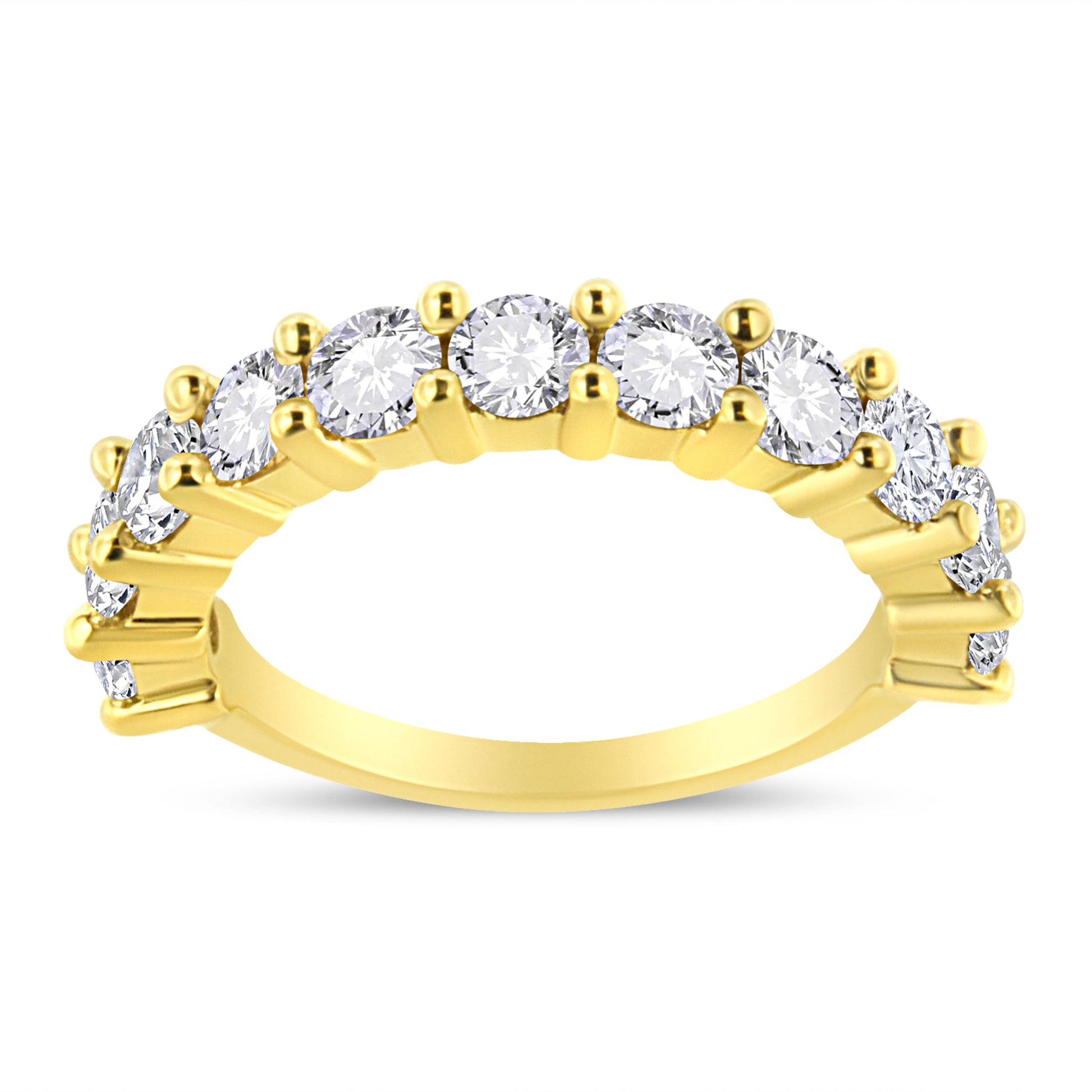 14K Yellow Gold Plated .925 Sterling Silver 2.00 Cttw Shared Prong Set Round-Diamond 11 Stone Band Ring (J-K Color, I1-I2 Clarity) - Size 7 Bids.com
